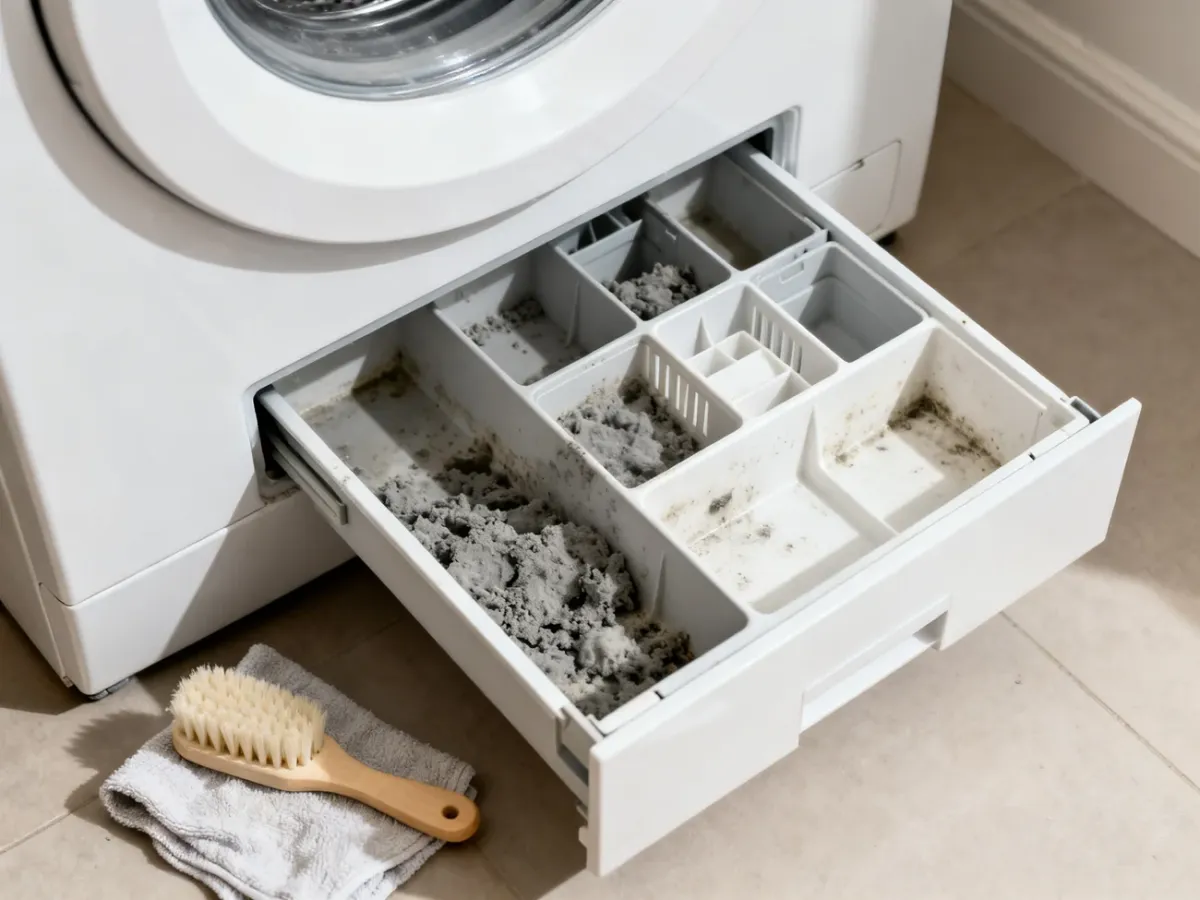 Czyszczenie zabrudzonej szuflady na detergent